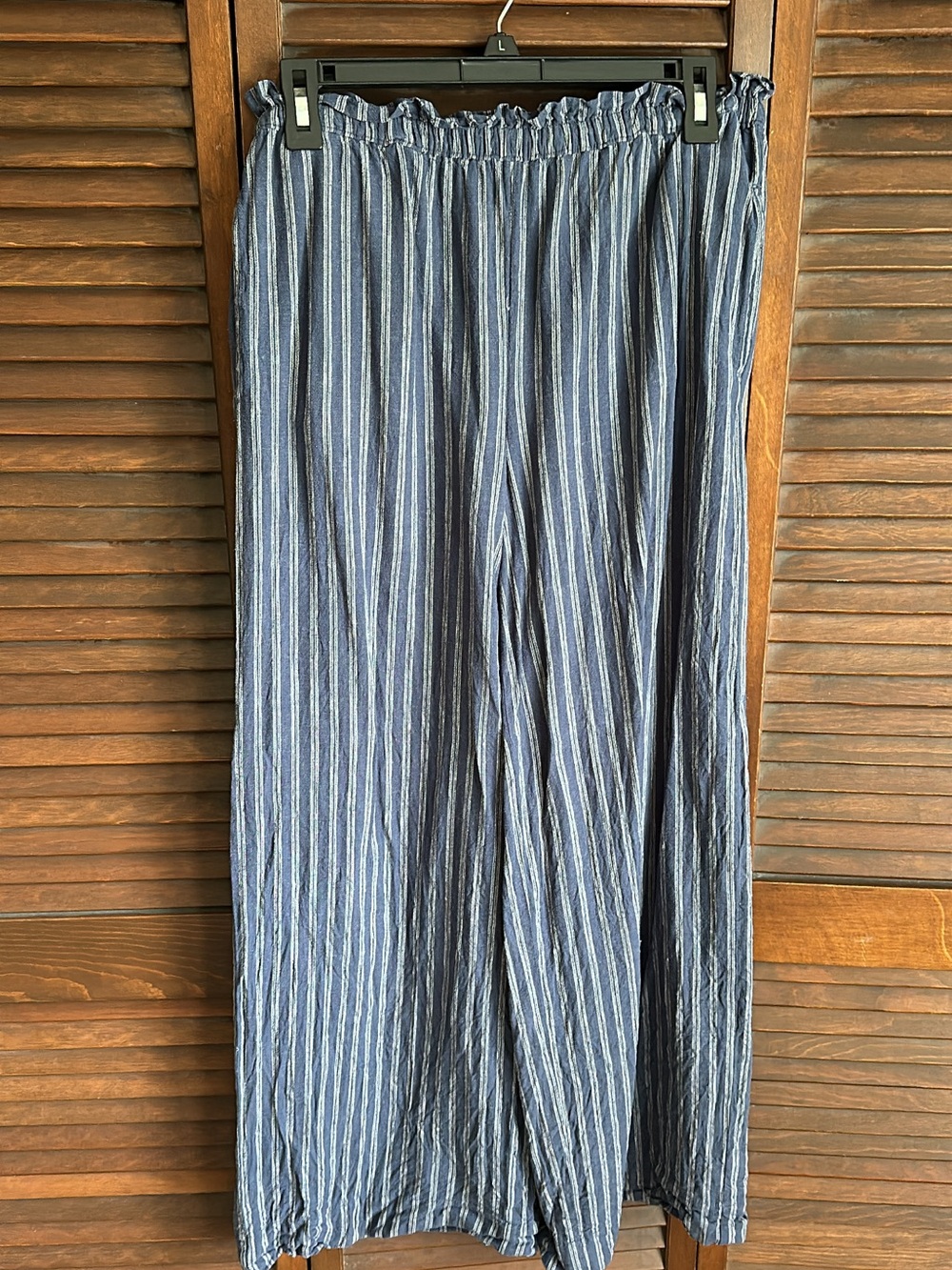 Women’s Striped Blue Elastic-Waist Pants
